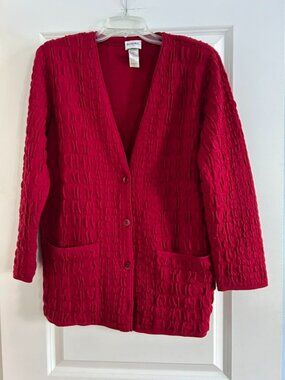 Vintage Rodier Paris Women's Red Cardigan, Size M/L